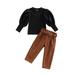 ZIYIXIN 3Pcs Toddler Baby Girls Autumn Clothes Puff Long Sleeve T-shirt PU Leather Long Pants with Belt Casual Streetwear Black 2-3 Years