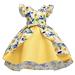 5T Little Girls Wedding Princess Dress Party Dress Formal Pageant Dress 6T Little Girls Fly Ruffled Sleeve V-Neck Floral Prints Tulle Layer Party Formal Pageant Dress Yellow