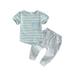 Genuiskids Infant Baby Toddler Boy 2pcs Summer Outfit Set Stripe Patchwork Pocket Short Sleeve T-shirt High Waist Long Pant Suit