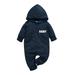 Kucnuzki Baby Boy Winter Clothes 6 Months Baby Boys Casual Bodysuits 9 Months Baby Boys Long Sleeve Solid Color Letter Print Hooded Bodysuits Blue