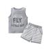Nokpsedcb 2PCS Newborn Infant Kids Baby Boys Sleeveless Letter Print Tops Striped Shorts Summer Outfits Grey 2-3 Years