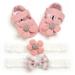 Binpure Baby Baptism Shoes and Headband Set Soft Sole Floral Mary Jane Flats and Hairbands 3 Piece Set for Infant Girls