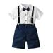 Bebiullo Toddler Infant Boys Gentleman Outfits Kids Short Sleeve Shirt+Bib Pants+Bow Tie Overalls Clothes Set White 3-4 Years