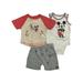 Disney Infant Boys 3pc Mickey Mouse Baby Outfit Bodysuit Tee & Shorts Set (0-3m)