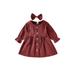 SHIBAOZI 2Pcs Toddler Kids Baby Girl Dress High-Waist Long Sleeve Button Down Ruffle A-Line Dresses Fall Clothes Set