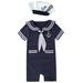 Baby Boy Marine Sailor Costume Romper Onesie With Hat 2 Pcs Set (Navy Blue Short Sleeve 12-18 Months)