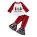 Christmas Outfits Long Sleeve Tops Leopard Bell-Bottom Pants
