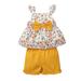 OLLUISNEO Infant Baby Girls Summer Shorts Outfits Square Neckline Floral Print Flying Sleeve Top Elastic Shorts 2 PCS Set 18-24 Months Yellow