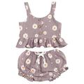 Sunisery 2PCS Toddler Kids Baby Girl Sleeveless Ruffled Hem Tank Tops Triangle Shorts Purple Gray 1-2 Years