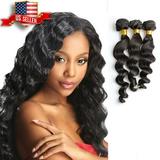 9A Unique Bargains Brazilian 100% Human Hair LOOSE WAVE Natural Black 26