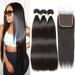 Beauhair 10A Brazillian Human Hair Straight 3 Bundles With Closure 4Ã—4 Human Hair Extensions with Closure Natural Color 10 12 14 with 10