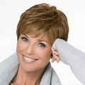 Creamily Brown Wigs for Women Synthetic Pixie Cut Wig with Bangs Short Wigs for Black Women Wefted Wig Caps