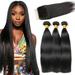 Vonar Hair 9A Brazilian Straight Hair Bundles with Closure (14 16 18+12inch) Unprocessed Straight Human Hair Bundles with Closure Free Part Natural Color