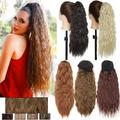 Benehair Real Thick Clip in Ponytail Hair Extensions 100% Natural Drawstring Long Corn Wavy Pony Tails Wrap on Kinky Wavy Ponytail Hair Extension for Women Ash Brown minx Sandy Blonde