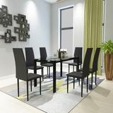 7 Piece Dining Table Metal Frame Sturdy and Durable Glass Table Top Anti-Fouling Easy Cleaning 6 Person Dining Table Chairs