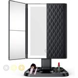 Fitfort Makeup Vanity Mirror with Lights and Magnification Foldable Trifold Mirror Portable Lighted up Mirror with 72 LED Black