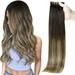 Full Shine Seamless Clip in Remy Hair Extensions Human Hair for Women Ombre 18 inch Real Hair Clip in 1B/6/27 Black Balayage 8 Pcs 100g