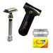 Classic Samurai CS-206 Heavy Duty Barber Pole Long Safety Razor with Genuine Leather Case & 5 Shark Double Edge Blades