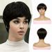 Creamily Pixie Wigs for Black Women Synthetic Pixie Cut Wigs Black Cherry Short Hair Wigs with Bangs Wefted Wig Caps