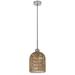 8 Inch Dia. Pendant Ceiling Light Fixture Rope Woven Shade Brown Chrome- Saltoro Sherpi