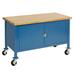 Mobile Workbench with Security Cabinet Maple Butcher Block Safety Edge 60 W x 30 D Blue