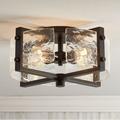 Possini Euro Design Adri Modern Ceiling Light Flush Mount Fixture Black 16 1/2 Wide Black 4-Light Textured Glass for Bedroom Kitchen Living Room Home