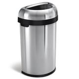 simplehuman 60 Liter / 15.9 Gallon Large Semi-Round Open Top Trash Can Commercial Grade Heavy Gauge Brushed Stainless Steel
