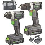 Genesis GL20DIDKA2 2-Piece 20V Lithium-ion Battery-Powered Cordless Variable Speed Drill Driver and Impact Driver Kit with LED Light Electric Brake Storage Bag Charger 2 Batteries and Bit