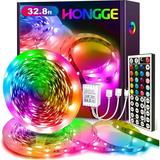 HONGGE LED Light Strip 32.8ft 10m RGB LED Light Strip Color Changing 3528 600 LEDs with 44 Keys IR Remote for Home Bedroom Kitchen Home Decoration