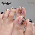 Fofosbeauty 24PCS Square Toenails Designs 2022 Short Fake Nails for Girls Women Black Gold Enhance