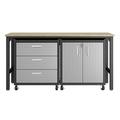 3-Piece Fortress Mobile Space-Saving Steel Garage Cabinet and Worktable 3.0 in Grey