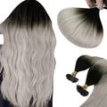 Sunny U Tip Hair Extension Off Black Ombre Grey 100% Remy Human Invisible Nail U Tip Real Straight Hair 16 inch 50g