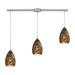 Geval 3-Light Linear Pendant Fixture in Satin Nickel with Burnt Caramel Glass