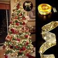 Christmas Ribbon Light Battery Operated Double-sided Bronzing Warm/Colorful Lighting Romantic Gift Packing Pendant Xmas