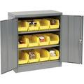 Global Industrial 500134 36 x 18 x 42 in. Locking Storage Cabinet with 12 Yellow Stacking Bins & 2 Shelves Unassembled Gray