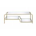 52 X 24 X 18 Gold And Clear Glass Metal Coffee Table