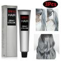 3Pcs Permanent Hair Dye Color Cream Light Grey Silver Hair Color Dye Creme 100 percent Coverage Natural Plant Hair Dye