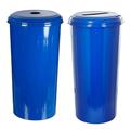 Witt Industries 20 Gallon Tall round recycling wastebasket with slotted top Legends paper only recycle and round top Legends cans only recycle Steel 30 height Dark Blue