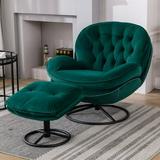 Single Chair Accent Chair with Ottoman Upholstered Lounge Chair with Footrest for Living Room Bedroom Study Easy Assembly Green