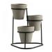 Nordic Iron Gray Flower Pot Non-porous Stoneware Flower Pot Three Sets Artificial Succulent Geometric Plant Container Desktop Decor