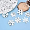 Buytra 50pcs Mix Shape Wooden White Snowflakes Christmas Ornaments Xmas Wood Pendants