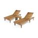 GDF Studio Teresa Outdoor Acacia Wood 3 Piece Adjustable Chaise Lounge Chat Set Teak