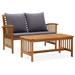 Anself 2 Piece Wooden Outdoor Conversation Set Garden Bench with Gray Cushion and Patio Side Table Sectional Sofa Set Acacia Wood for Patio Backyard Balcony Terrace Furniture