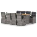 Maboto 9 Piece Outdoor Dining Set with Cushions Poly Rattan Gray