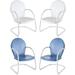 Home Square Griffith 4 Piece Metal Patio Chair Set in White & Sky Blue