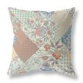Cream Red Boho Floral Indoor Outdoor Throw Pillow