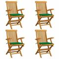 Anself 4 Piece Folding Garden Chairs with Green Cushion Teak Wood Outdoor Dining Chair for Patio Backyard Poolside Beach 21.7 x 23.6 x 35 Inches (W x D x H)