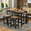 Hassch 5-Piece Kitchen Dining Tableï¼ŒKitchen Counter Height Table Set Industrial Dining Table With 4 Chairs (Dark Brown)