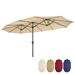 Sesslife 15 ft Outdoor Umbrella 12-Rib Structure Tan Rectangle Pool Umbrella for Patio Garden Backyard Lawn TE2702