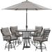 Hanover Lavallette 5-PC. Counter-Height Dining Set in Silver Linings w/ 4 Swivel Chairs 52-In. Round Glass-Top Table